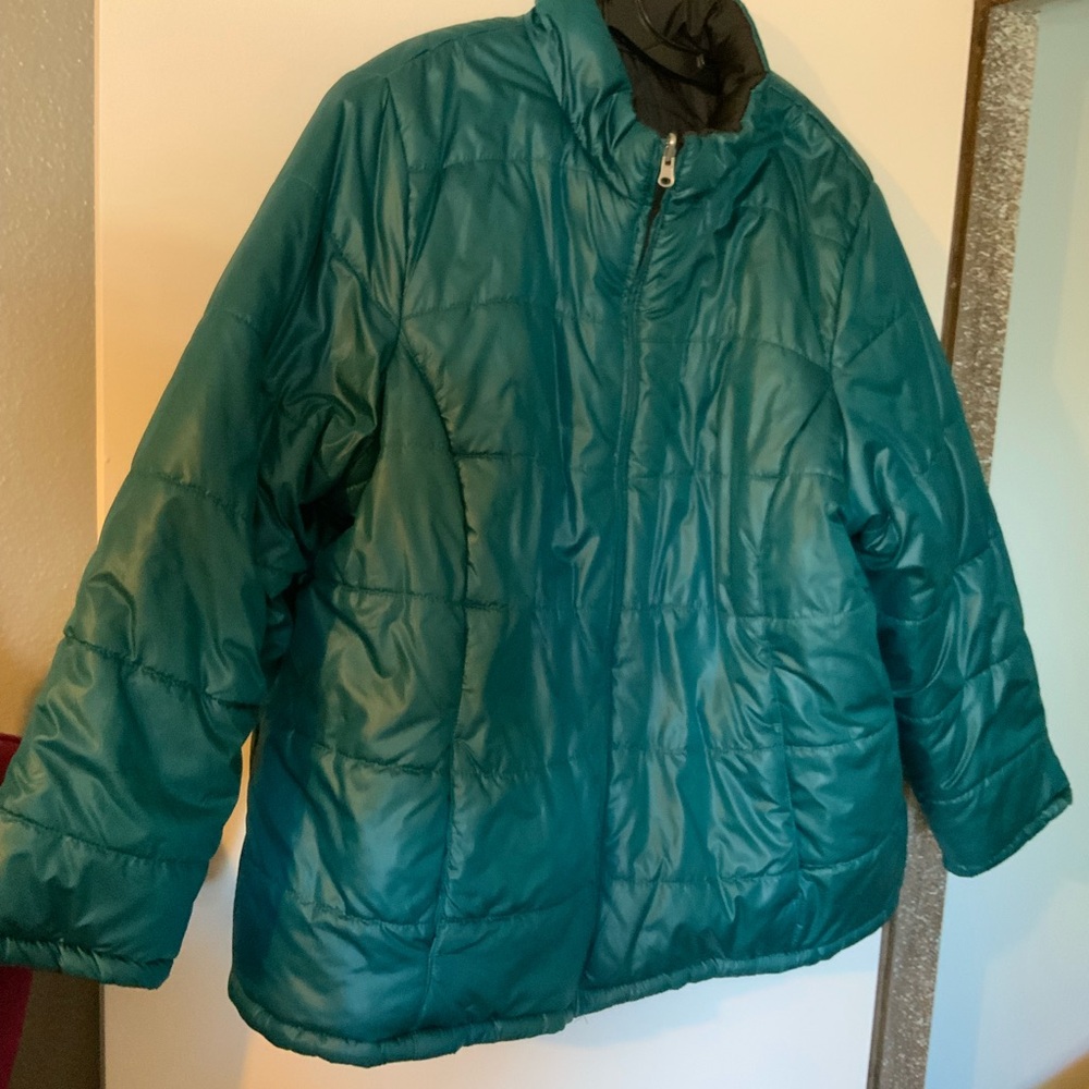 NWOT Faded Glory Reversible Aqua & Black Puffer Coat Woman size XXX